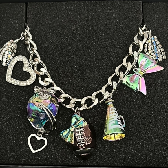 Betsey Johnson Football Cheer Charm Necklace BNWT EL Rt Tp